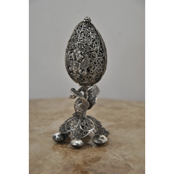 Srebrne Ażurowe Jajo - Otwierane - Carska Rosja pr. 84 - Secesja Orzeł